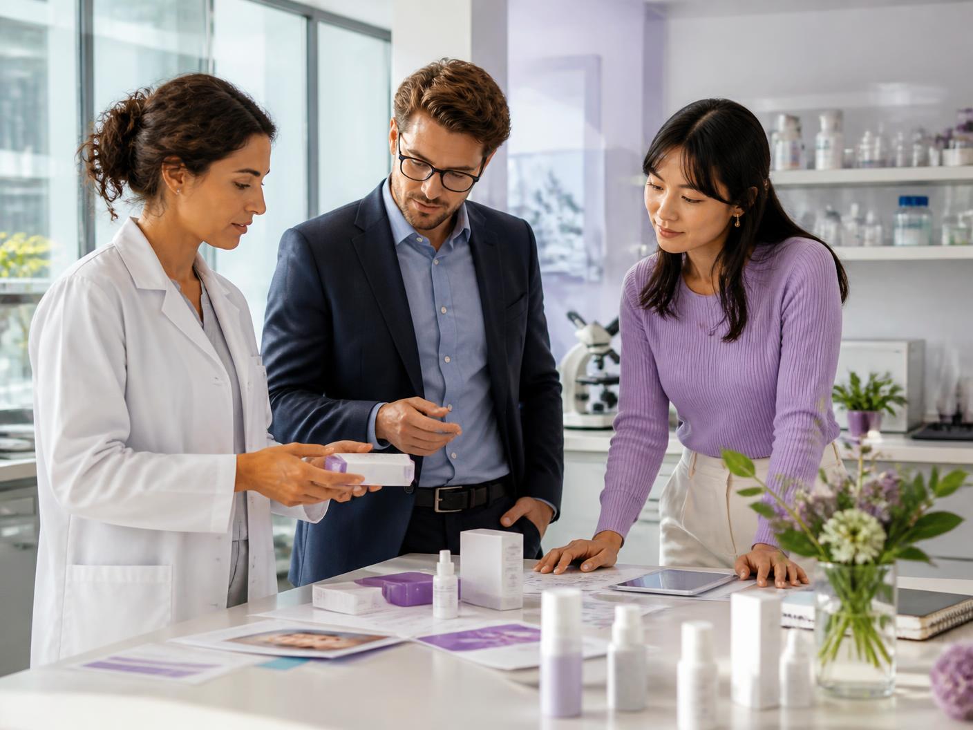 Équipe de laboratoire préparant une campagne santé