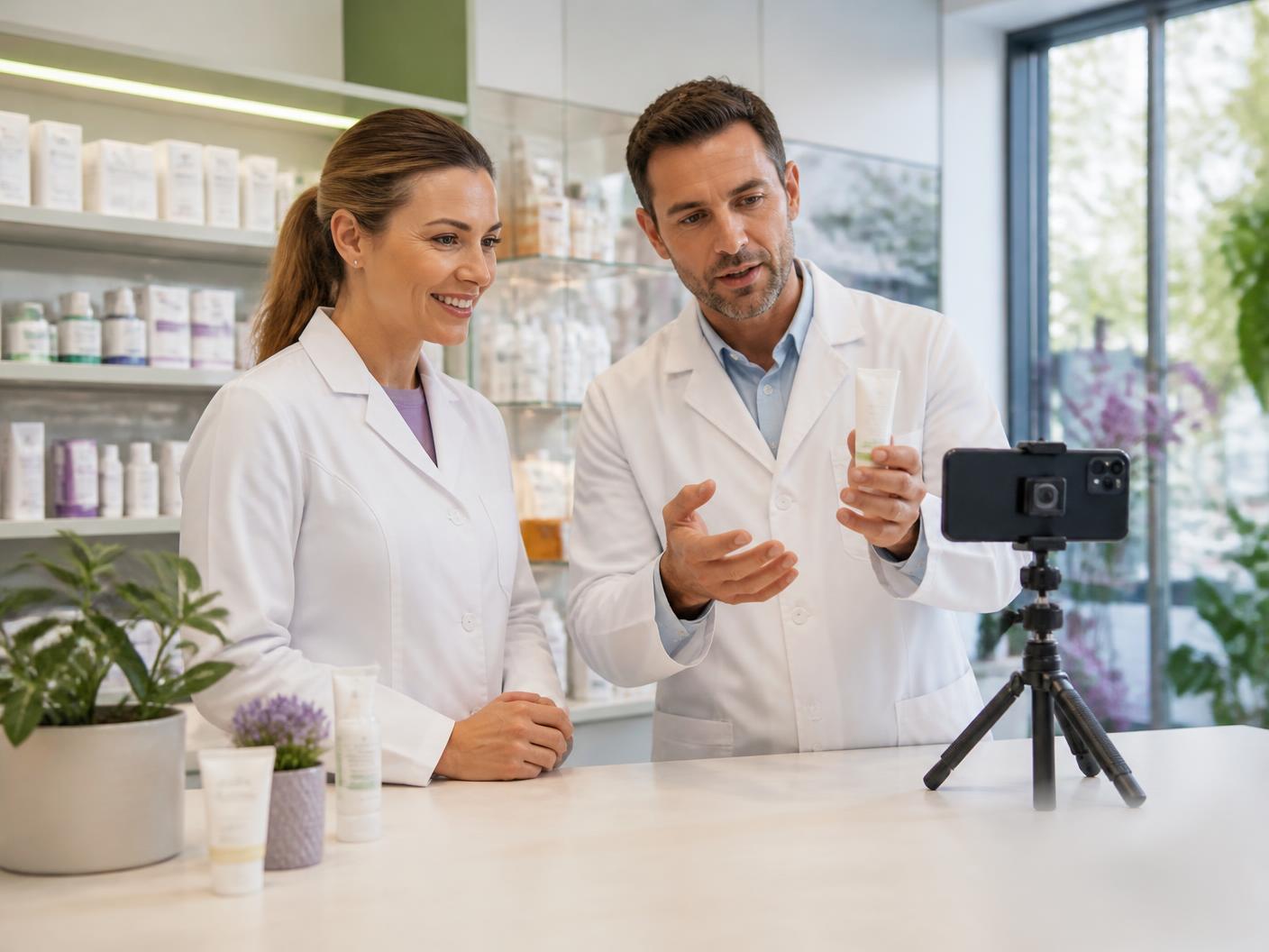 Pharmaciens créateurs réalisant un contenu santé
